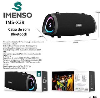 ￼Caixa de Som Portatil À prova d'água Imenso X39 100W IPX6