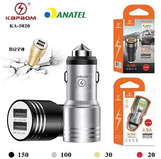 Carregador Veicular Turbo Com 2 Entradas Usb 4.8A