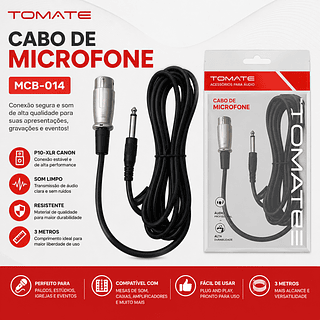 Cabo de Microfone Tomate XLR P10 3 Metros Conectores Niquelados