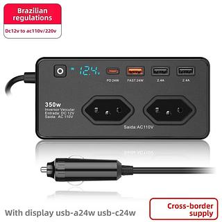350W Isqueiro Do Carro Plug Conversor De Tensão 2 USB 2 Tipo-C Porta Veículos Carregamento Rápido Portátil Energia—110V