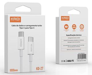 Cabo PD60W carrega rapido type-c for type-c cable bom 9v3a-Kaidi