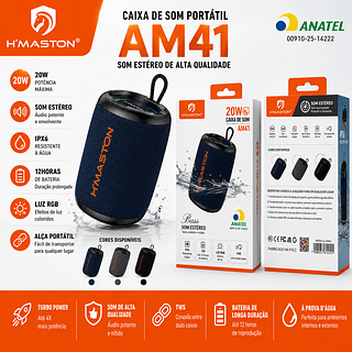 Caixa De Som Portatil 20w Com Led Som Estereo —Hmaston
