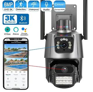 Camera Wifi Segurança 6mp 4k Lente Dupla Zoom Vigilância app icsee-a52