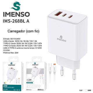 Carregador Turbo Usb+2PD 60w typec para iphone—IMENSO