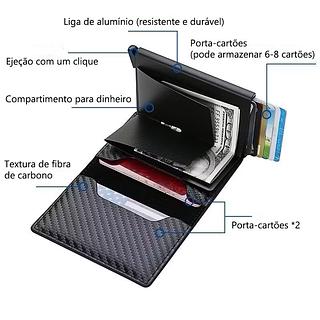 Carteiras Fibra De Carbono Porta-Cartões Masculina Preta Mágica Tripla De Couro