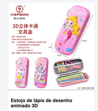 ￼Estojo 3D Infantil Escolar Menina Capa Dura Organizador