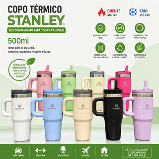 Copo térmico inox 500ml com tampa e canudo personalizado