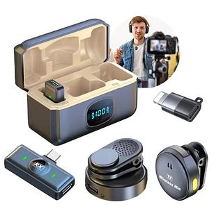 Microfone mini De Lapela 2in1 Sem Fio Para iPhone/Android Profissional Magnético Redução de Ruído