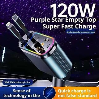 120W Carregador de carro retrátil Carregamento Rápido no Teto do Veículo para iPhone e Celulares Samsung