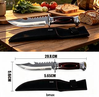 30CM Faca De Caça Grande Churrasco Modelo Luxo Fulltang Inox—BMAX