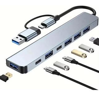 ￼Hub USB-C e USB-A 3.0, Adaptador 7 em 1, Portátil, Veloz e Multifuncional Para Computadores, Smartphones, Tablets e PC