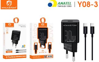 H'maston Y08 TURBO PD 30W QC 3.0 TIPO C+TIPO C Carregador