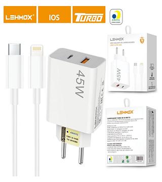 Carregador Turbo 45W Duplo USB-C/Lightning iPhone Lehmox