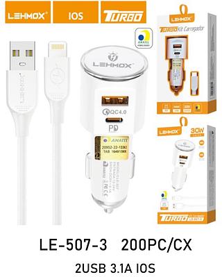 Carregador veicular rapido 3.1A usb+pd 30w para iPhone gualidade bom LEHMOX