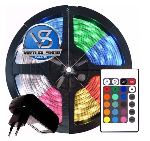 Fita Led 5m Rgb 16 Cores 5050 Pro D'agua + Fonte + Controle