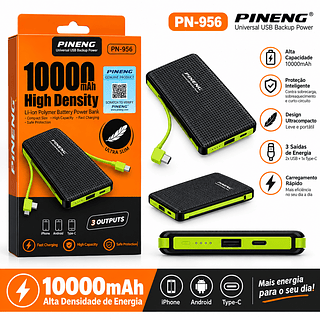 Carregador Portátil Pineng 10000mah typec V8 Lightining