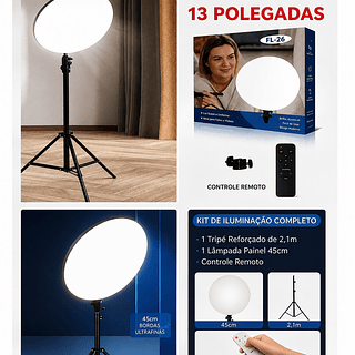 Luz de Painel Redonda de RGB 13Polegadas para Fotografia, Transmissão ao Vivo, Publicidade, Iluminação Criativa