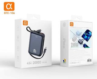 Power Bank 20000mah Rápido Portátil 45w Rápido Com Display Cor Preto Power 3-saídas Com Cabo Embutido Usb-c Para Samsun