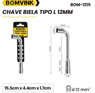 ￼Chave Biela Tipo L De 12mm Vazada Com Furo Passante