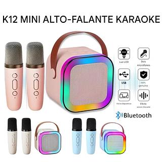 Mini Caixa De Som Com 2Microfone Sem Fio Bluetooth Karaokê com luz