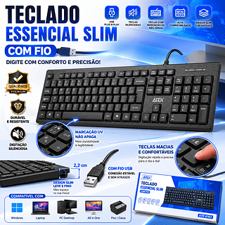 Teclado Usb Padrão ABNT2 Brasileiro Super Macio Notebook Pc Computador