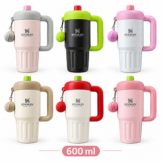 ￼Garrafa Copo Térmico Inox 600ml Colorido Tampa Vedada Alça Pingente Portátil