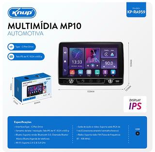 Central Multimídia Tela 1PS De 9polegado，5.0 Bluetooth，Suporta 2.4G/5.8GHz—KUNP