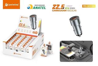 FONTE/CARREGADOR VEICULAR USB 22.5W QC4.0