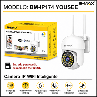 Camera de Segurança WiFi IP66 HD Yoosee Visão Noturna 28 LEDs Sensor Movimento Alarme Bivolt-app yoosee