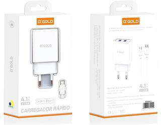 Carregador Completo TurboRápido AGOLD 2 Usb 4.1A type-c
