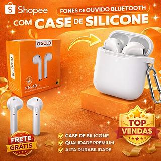 ￼FONE SEM FIO BLUETOOTH 5.0 COM CAPINHA DE SILICONE - A´GOLD