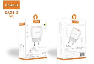 Carregador Turbo 6.1a uma usb 30w para v8-agold