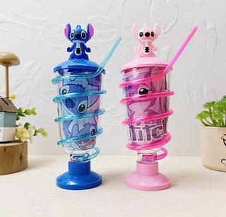 360ml Novo copo infantil STITCH com canudo e luz colorida em formato de desenho animado, portátil e com luz.