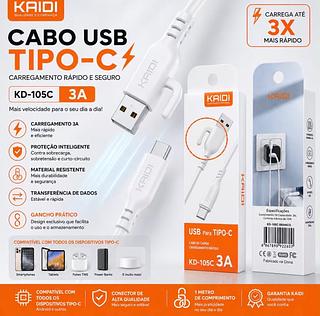 Cabo Usb Tipo - C, Branco 1 Metro 3.0a Branco