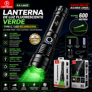 lanterna de luz verde fluorecente verde type-c