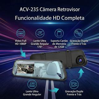￼Retrovisor Filmador Espelho Dash Cam ACV-235 Full HD 1080p 170 Graus Suporta 32GB Com Camera de Re