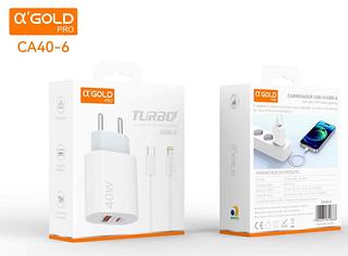 Carregador de Celular Turbo 40W PD USB com Cabo Lightning 1M