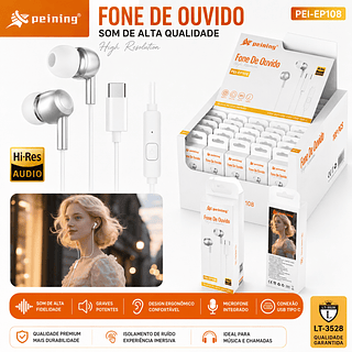 Fone de Ouvido Estéreo com Microfone Tipo C—PEINING