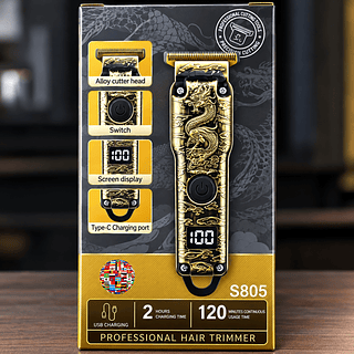 Máquina de Cortar Cabelo Profissional Metal LCD Sem Fio para Homens