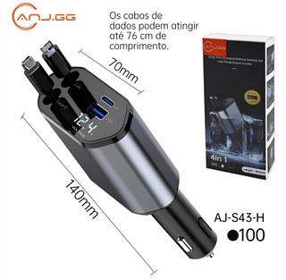 ￼Adaptador Retrátil De Carregador De Carro 4 Em 1 120W USB Type C Cabo Rápido Para Telefone