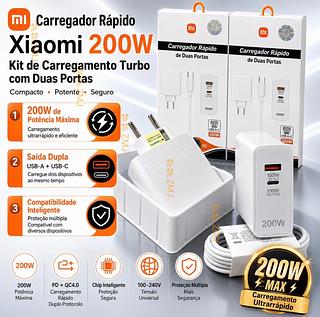 ￼Carregador 200W Turbo Power Xiaomi Delivery com cabo Tipo C Carregamento Super Rápido