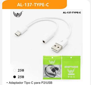 Adaptador Duplo 2 em 1 (Fone e Carregador) para Tipo-C e p2 femia