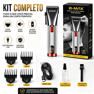 ￼Máquina De Cortar Cabelo Cortador Barbeador Aparador Profissional Acabamento Barba 8 Peças Elétrico