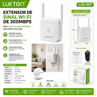 ￼Repetidor e Roteador Wifi 2 Antenas Amplificador De Sinal 300Mbps 2.4G