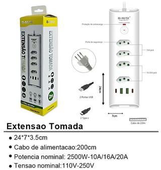 ￼Filtro de linha Regua de Tomadass 4tomadas 2 USB 2Tipo C—BMAX