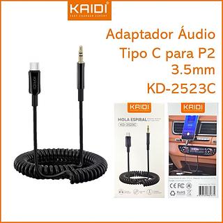 Cabo adaptador de Áudio Tipo C para P2 Fone Mola Espiral KAIDI KD-2523C