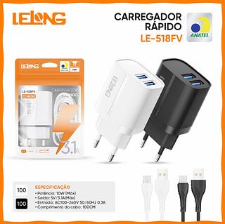 CARREGADOR DE VIAGEM SACORA 2USB 3.1A PARA V8