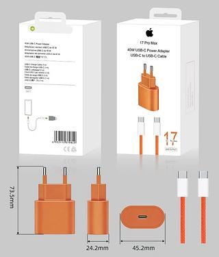 Carregador Turbo Tipo C para Tipoc 40w，Iphone 17 Pro Max Cor Laranja