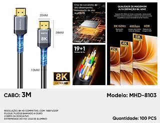 Cabo Hdmi 2.1 8k/60hz 4k/120hz Hdr Uhd 48gbps Hi-speed 3m—TOMATE