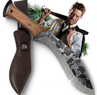 Faca de Acampamento com 29cm, Cabo de Madeira e Lâmina Forjada – Ferramenta Essencial para Trilha e Pesca